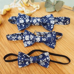 Duo Père-fils de noeud papillon en liberty capel bleu marine