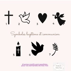 Liste des symboles possible à intégrer sur les povhons à dragées de la marque etoiles et petits pois