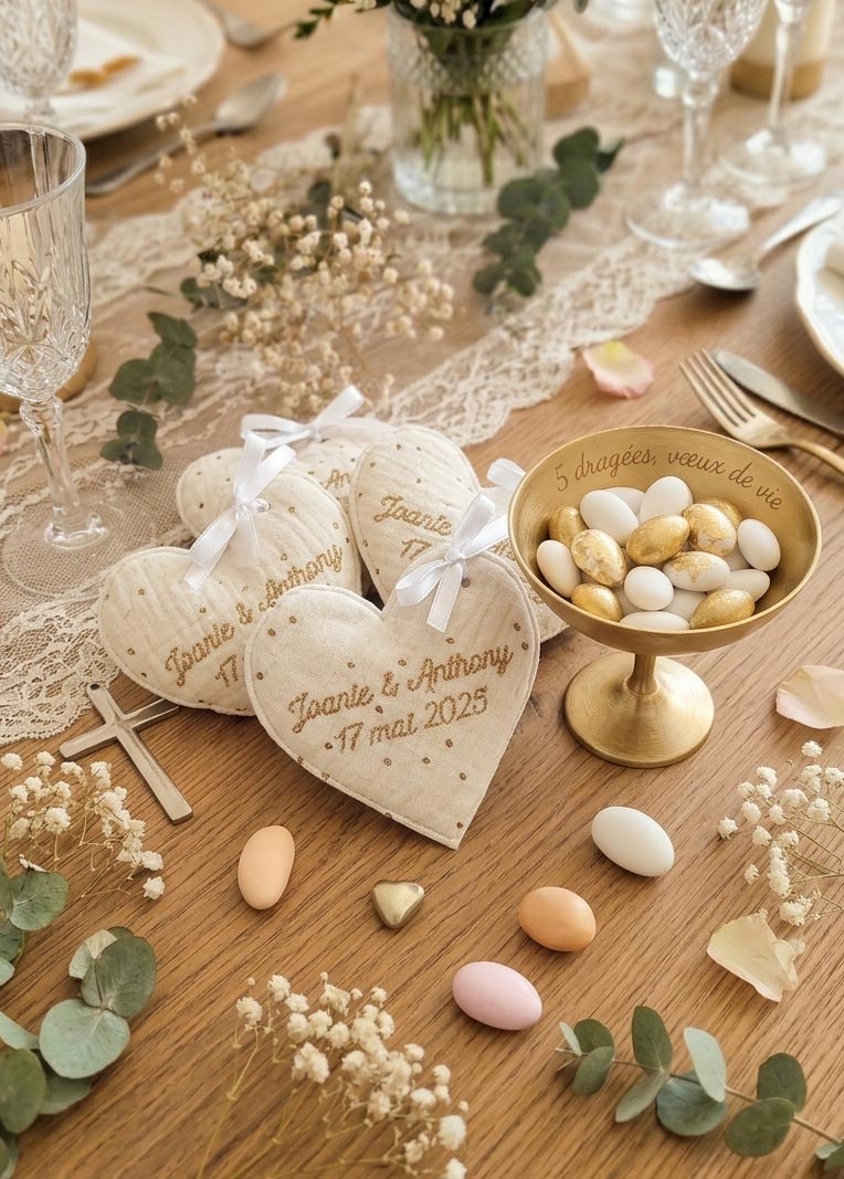 Photo table mariage Joanie et Anthony pochons coeur