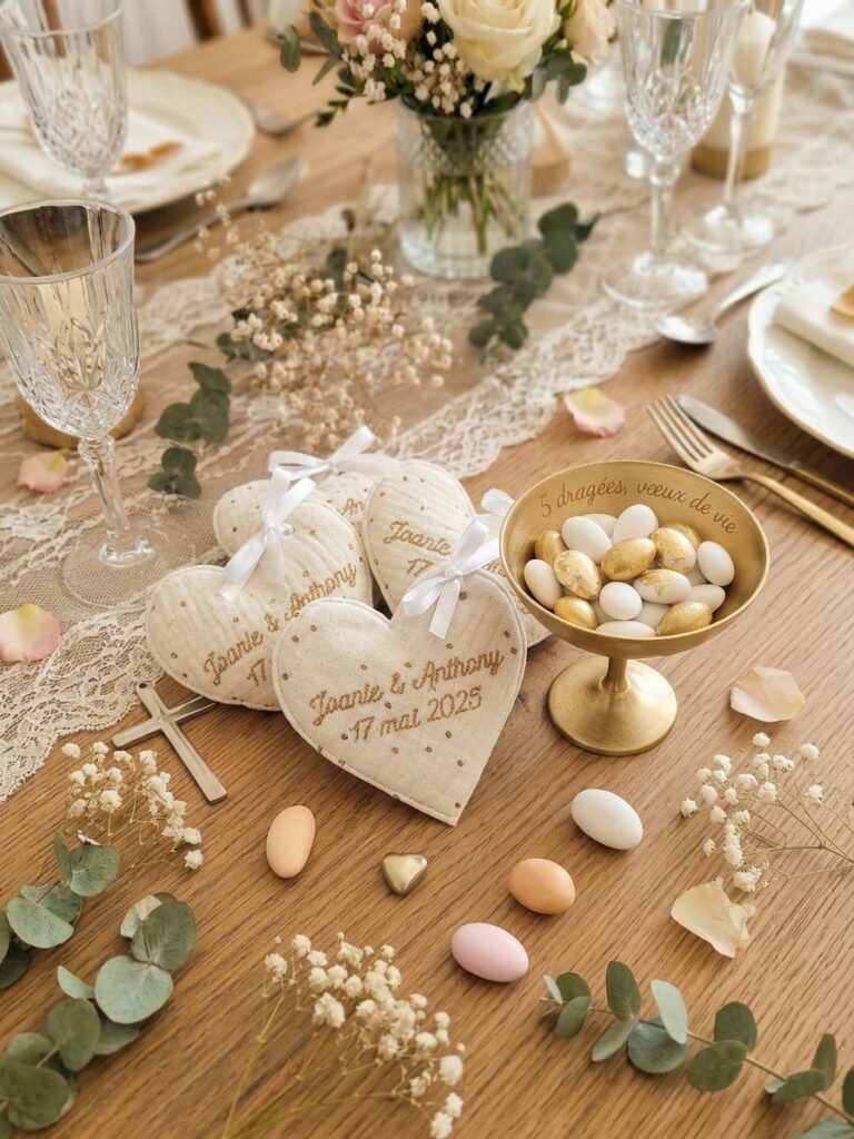 Photo table mariage Joanie et Anthony pochons coeur
